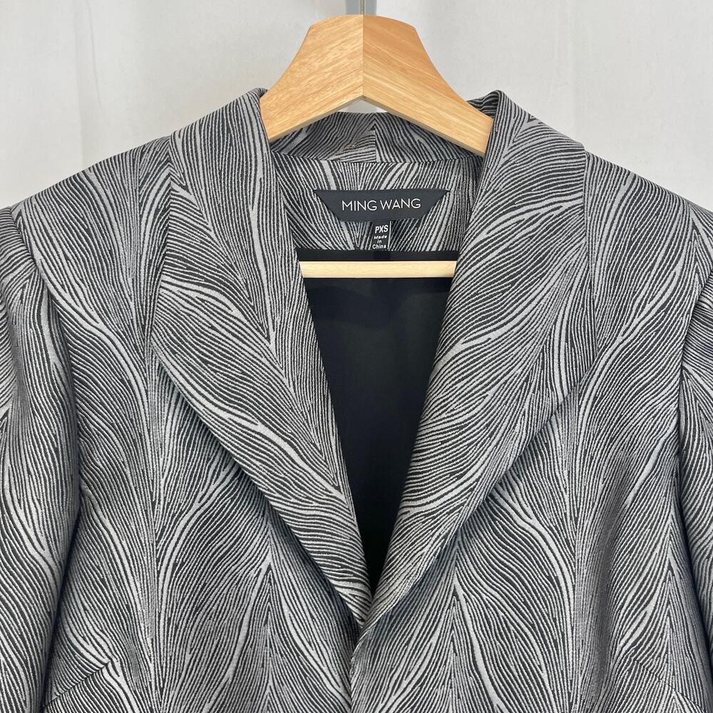 MING WANG Patterned Open Front Blazer Jacket 3/4 Slv Gray Silver Petite XS PXS - Picture 3 of 8